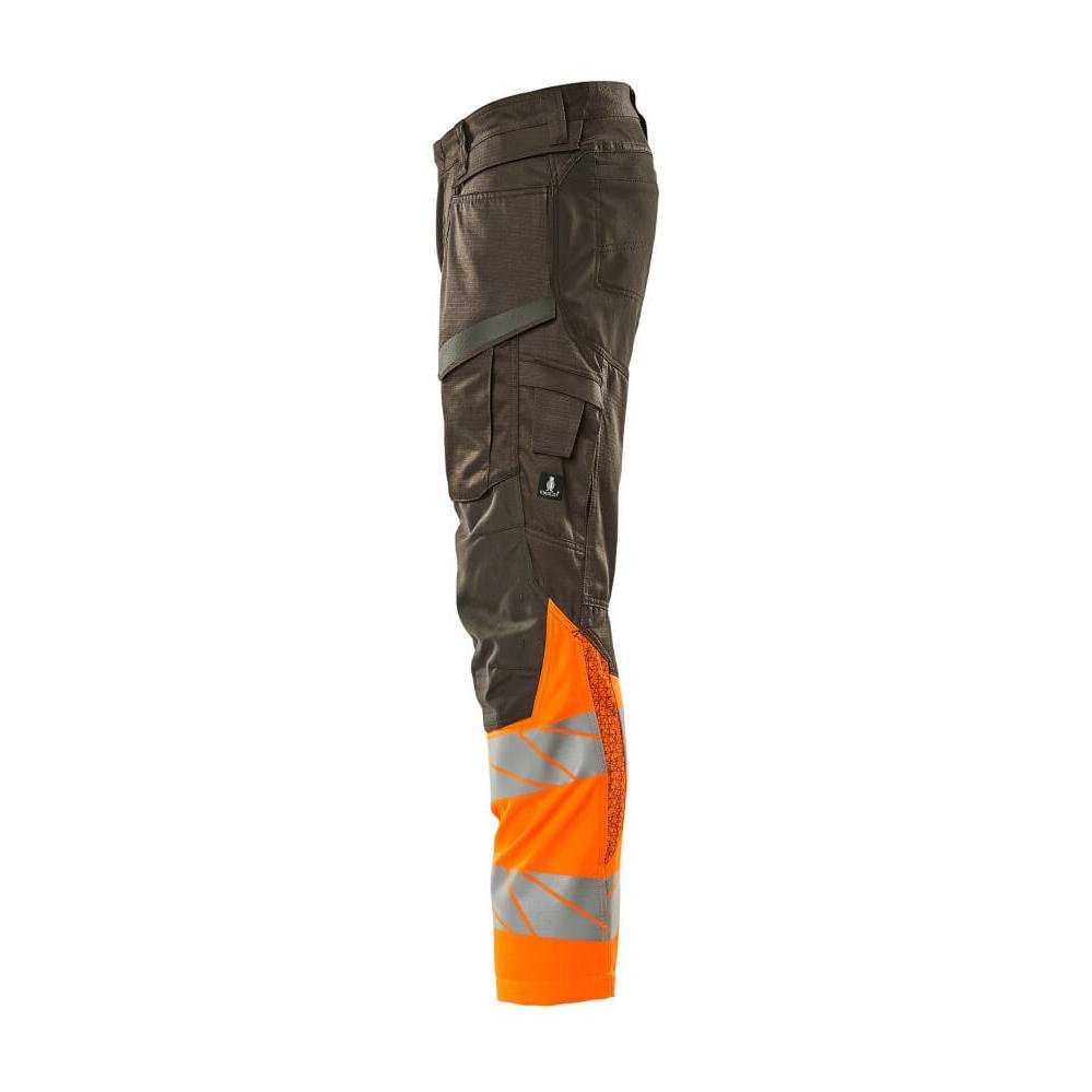 Broek met kniezakken, broek met stretch inzetstukken, donker antraciet/fluo oranje
