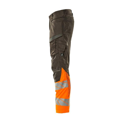 Broek met kniezakken, broek met stretch inzetstukken, donker antraciet/fluo oranje