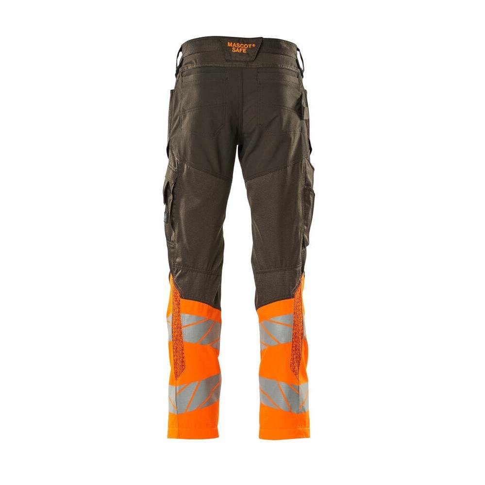 Broek met kniezakken, broek met stretch inzetstukken, donker antraciet/fluo oranje
