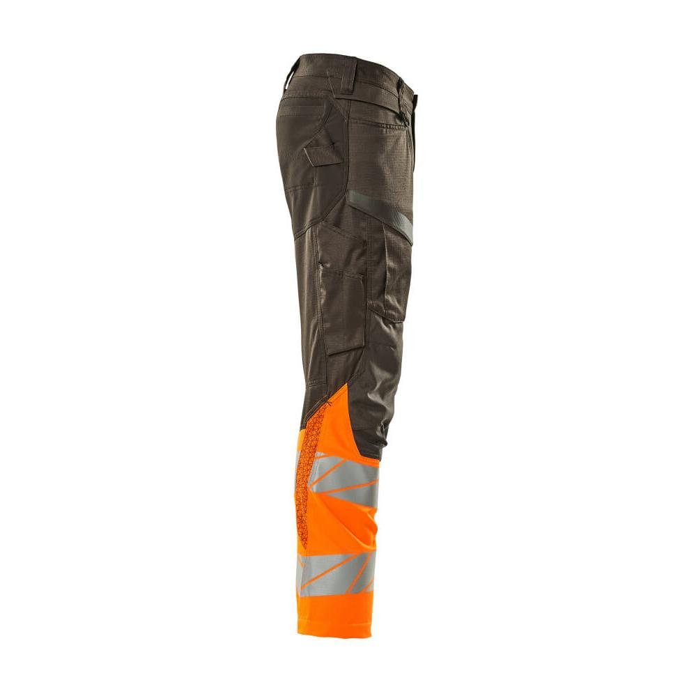 Broek met kniezakken, broek met stretch inzetstukken, donker antraciet/fluo oranje