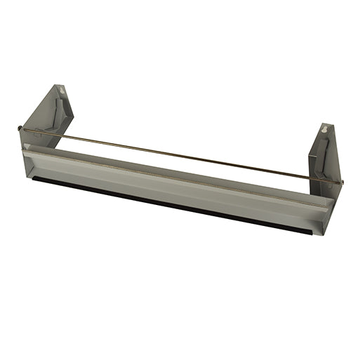 Das Starpak Folientrenngerät 1-fach für 45 cm breite Großrollen ist ein Wandspender aus Metall mit horizontaler Schneidschiene und seitlichen Halterungen – ideal für industrielle Verpackungsanlagen oder den Einsatz als Folientrenngerät.