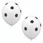 Twee PAPSTAR ballonnen "Voetbal" (Ø 29 cm) van PAPSTAR GmbH met zwart voetbalpatroon zijn perfect als feestdecoratie voor kinderfeestjes; verkrijgbaar in een zak van 8 stuks - ideaal voor voetbalfeestjes.