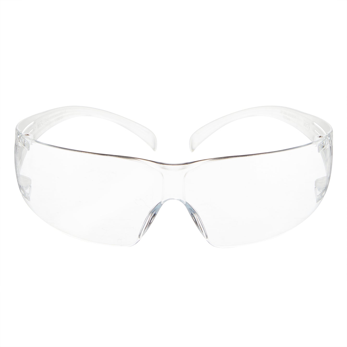 Die 3M™ SecureFit™ Schutzbrille 200 von 3M Deutschland GmbH ist eine klare Schutzbrille mit transparentem Rahmen und transparenten Gläsern, die von vorne auf weißem Hintergrund abgebildet ist. Sie verfügt über ein umlaufendes Design für optimalen Augenschutz.