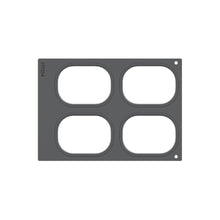 Die Kassette DF 10/DF20 für Brick Mini (4-nutzig) der Duni GmbH ist eine graue Silikonform mit vier großen, abgerundeten, rechteckigen Vertiefungen, einem kleinen Loch oben rechts und der Nummer 199254 - perfekt zum Verpacken und Aufbewahren.