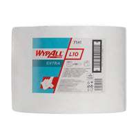Een grote witte Scott® ESSENTIAL™-rol medisch papier van Kimberly-Clark GmbH, 6 rollen à 200 vellen, ideaal voor de hygiëne in medische instellingen zoals klinieken of ziekenhuizen.