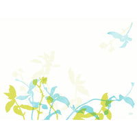 Des tiges de plantes minimalistes vertes et bleu clair, ornées d'un oiseau bleu clair sur fond blanc – idéales pour les sets de table Dunicel 30 x 40 cm « Elise » de Duni GmbH. Des sets de table haut de gamme pour vos événements, disponibles en paquet de 100 pièces.