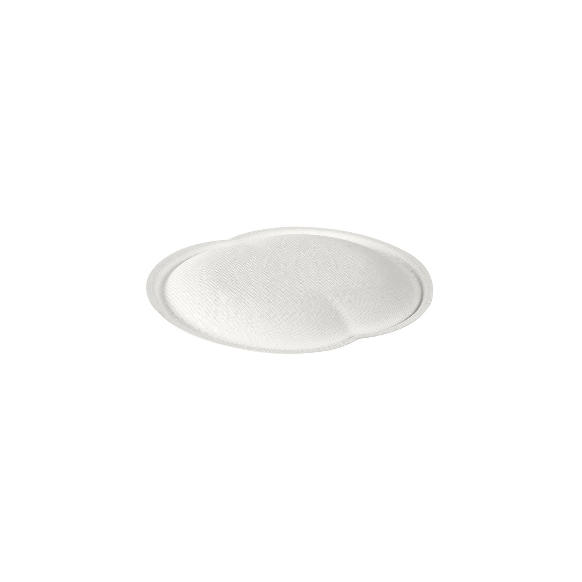 Der Bagasse Deckel Atlantis 500/900 ml von Duni GmbH ist ein weißer, strukturierter, biologisch abbaubarer Deckel (166x150x12 mm), der in einer Packung mit 55 Stück erhältlich ist und auf weißem Hintergrund abgebildet ist.
