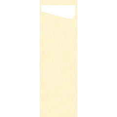 Un sac Duni GmbH SACCHETTO Bio D-Soft Slim, haut, rectangulaire, texturé, de couleur jaune clair, doté d'une petite découpe triangulaire blanche – idéal pour le lavage écologique des vêtements délicats dans des sacs à linge biodégradables.