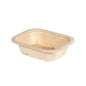 Un plat rectangulaire beige à compartiment latéral Fibre 1-Comp 37 mm Naturel Enduit Bagasse (140x116x37mm) de Duni GmbH, fabriqué à partir de fibres moulées compostables, illustré vide sur fond blanc. Taille de l'emballage : 340 pièces.