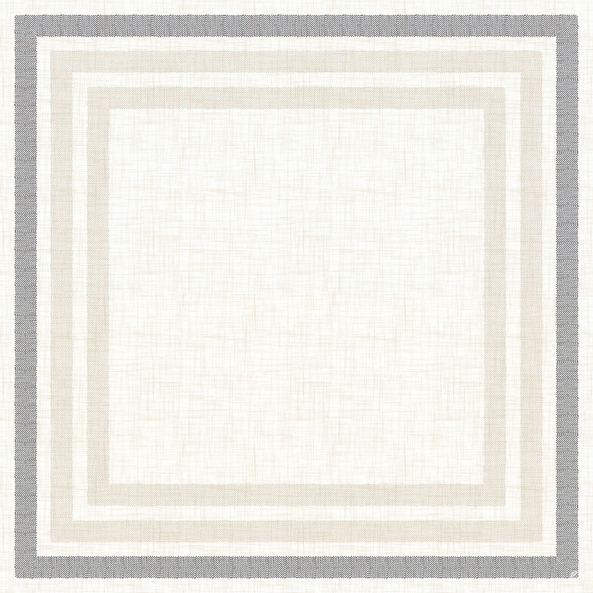 Die Dunicel Mitteldecke 84x84 cm von Duni GmbH hat eine weiße Mitte mit beigen und grauen Rändern, wodurch ein Lagenlook entsteht - ideal für stilvoll gedeckte Tische, besonders in Kombination mit dem Rigato schwarz 60111 Kugelschreiber. Packung mit 20 Stück.