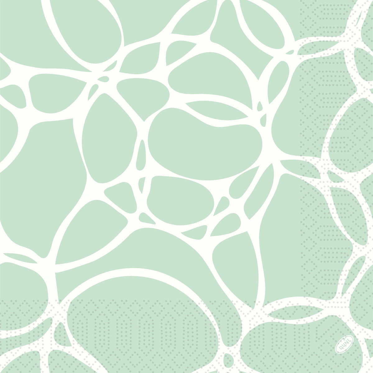 Abstraktes Design mit unregelmäßigen weißen zellenartigen Formen und Punkten auf einem Ocean Mint Hintergrund. Ideal für Duni GmbH Servietten 40x40 cm 3-lagig 1/4-Falz, Packung (250 Stück).