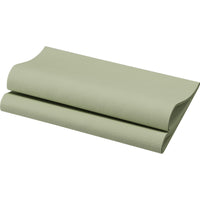 Une serviette Bio-Dunisoft de 40 x 40 cm, soigneusement pliée, de couleur vert pistache, de la marque Duni GmbH (lot de 60), est présentée sur un fond blanc qui met en valeur son design texturé et respectueux de l'environnement.
