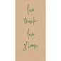 Les serviettes en papier Duni GmbH Zell.-Serv.40x40 3lg 1/8 Love green natural (250 pièces) ont un fond texturé brun avec "live think love green" en écriture cursive verte - une inspiration idéale pour des serviettes écologiques.