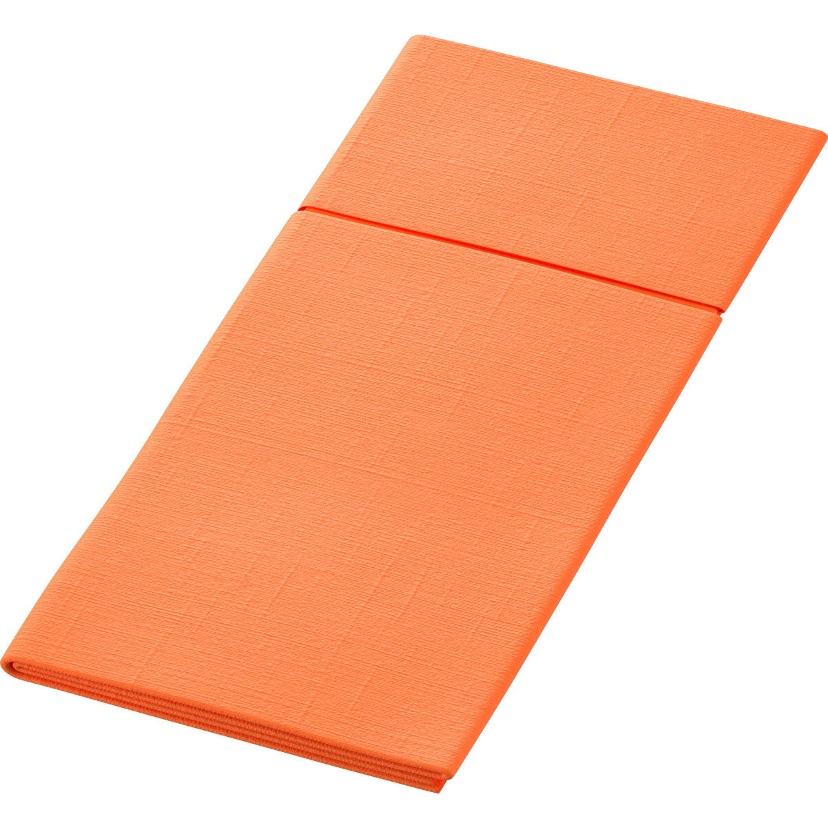 Die Duniletto-Slim 40x33cm von Duni GmbH ist eine gefaltete, rechteckige, orangefarbene Matte mit dezentem Strukturmuster, perfekt als hygienische Unterlage oder Einweg-Unterlage für zusätzliche Sauberkeit.