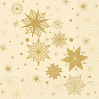 Voeg een vleugje elegantie toe aan elk feest met de servetten van Duni GmbH, 33x33, 3-laags, 1/4 Stargazing Cream (verpakking van 250 stuks): met hun beige achtergrond en de gouden geometrische sterrenmotieven geven deze servetten uw tafel een feestelijke, decoratieve uitstraling.