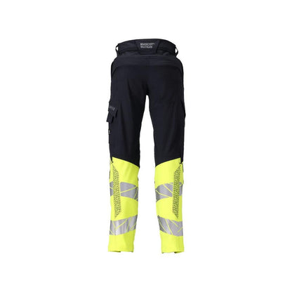 Pantalon femme DIAMOND, poches genoux, pantalon stretch Multisafe, noir bleu/jaune haute visibilité