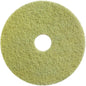 Das Diversey Twister Pad (gelb) von Diversey Deutschland GmbH & Co. OHG ist ein rundes, gelb-grünes Restaurierungs-Pad mit rauer Oberfläche und Loch in der Mitte – ideal für die Reinigung und Restaurierung von Steinböden.