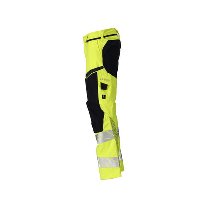 Pantalon avec poches genoux, empiècements stretch Pantalon Multisafe, haute visibilité jaune/noir-bleu