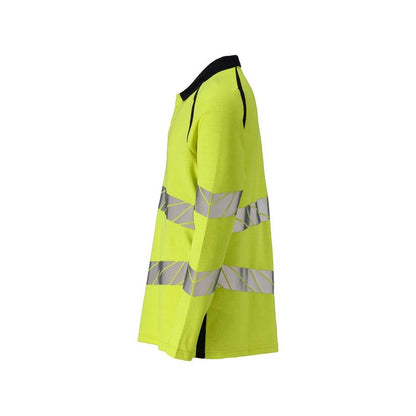 Polo, polo à manches longues Multisafe, jaune haute visibilité/noir-bleu