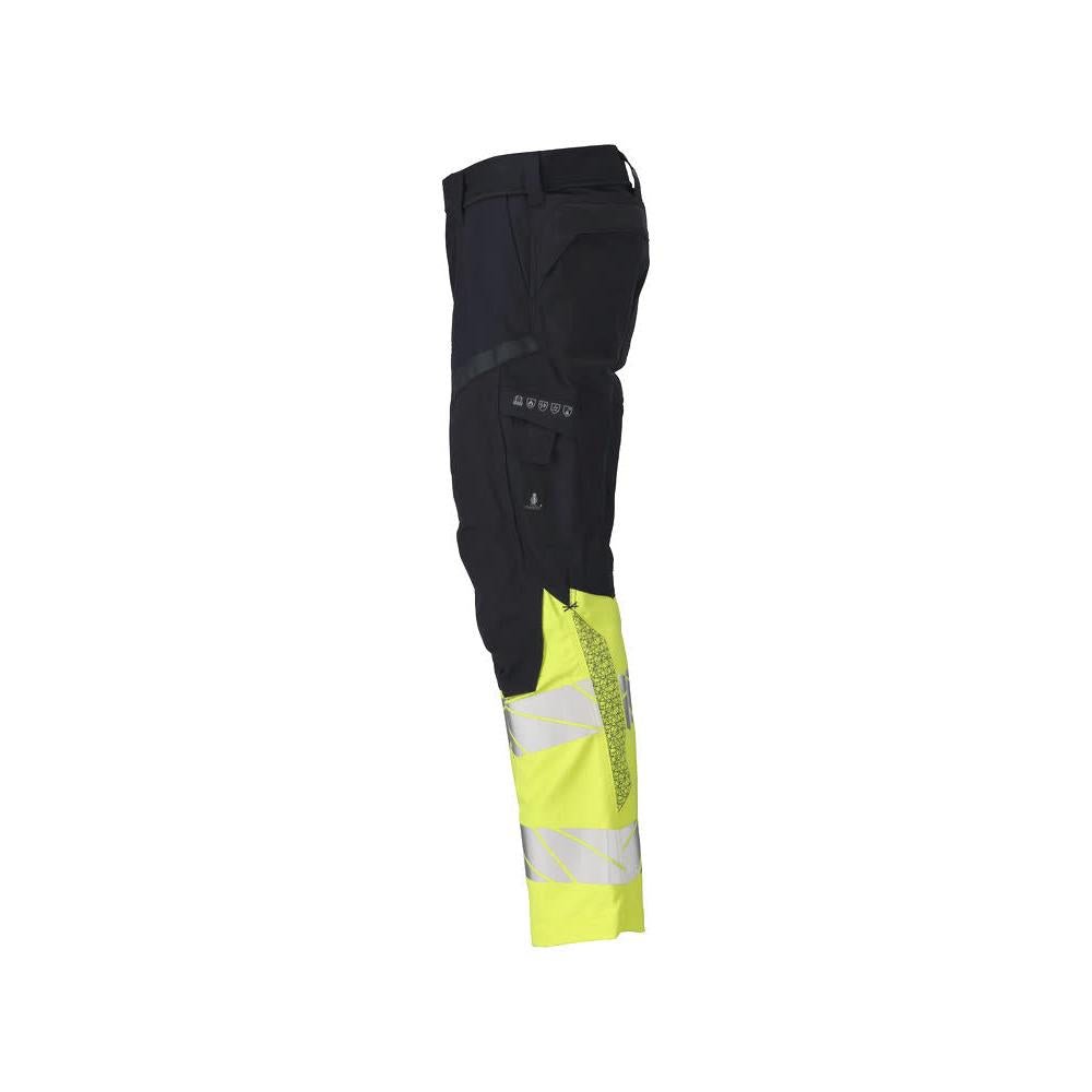 Broek met kniezakken, stretch inzetstukken Multisafe broek, zwart blauw/fluo geel