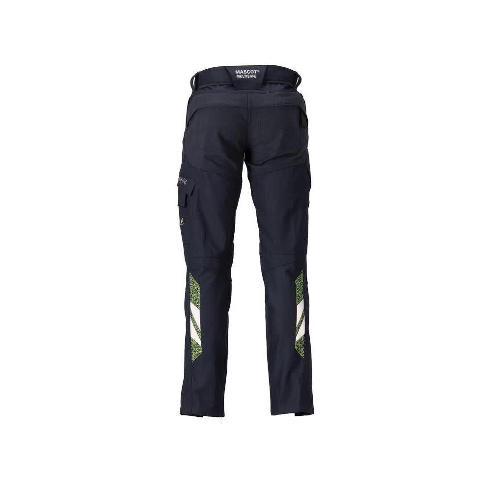 Broek met kniezakken, damesbroek Multisafe, zwart blauw/fluo geel