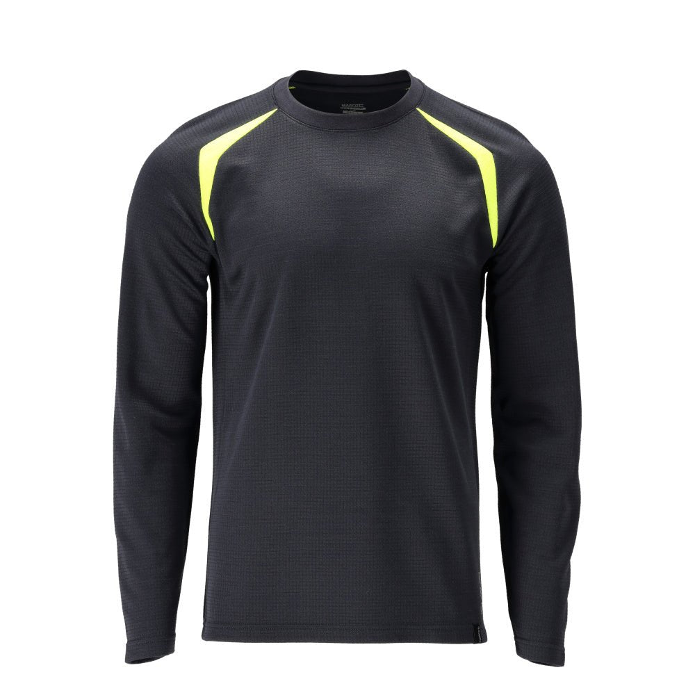 T-shirt, lange mouw, modern fit T-shirt Multisafe, zwart blauw/fluo geel