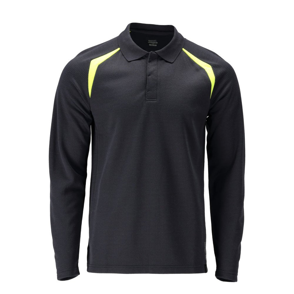 Polo, polo à manches longues Multisafe, noir bleu/jaune haute visibilité