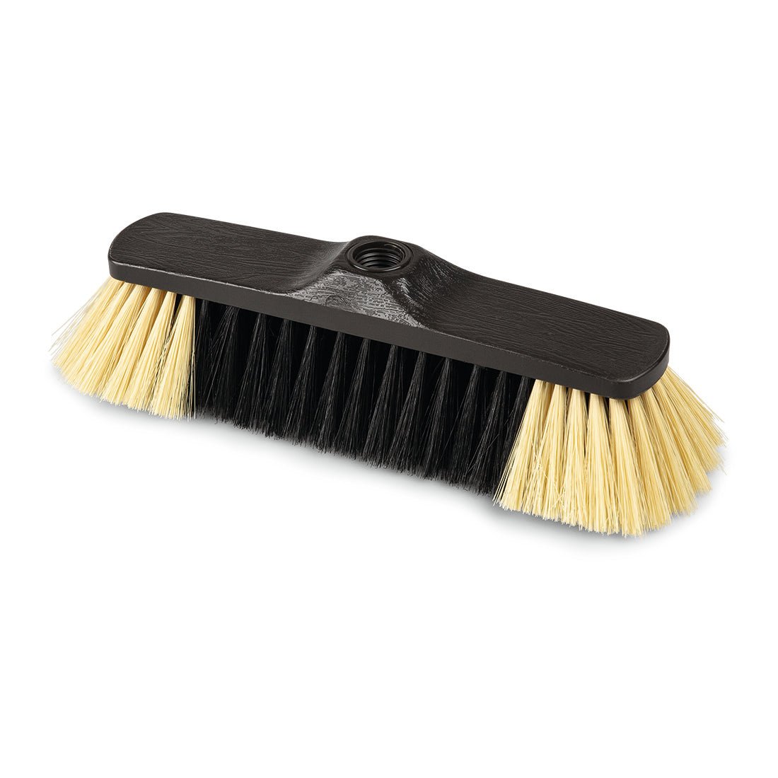 Le balai Nölle Profi Brush Stubenbesen (28 cm, anthracite) de Nölle Profi Brush Bürsten- & Pinseltechnik e.K. dispose d'une base en plastique noir avec un mélange de qualité de poils - centre noir, côtés brun clair - et un trou fileté pour la fixation du manche.