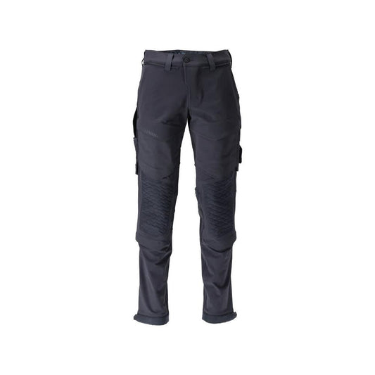 Broek, kniezakken, duurzaam, stretchbroek, zwart-blauw