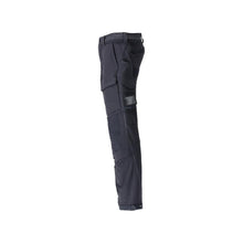 Broek, kniezakken, duurzaam, stretchbroek, zwart-blauw