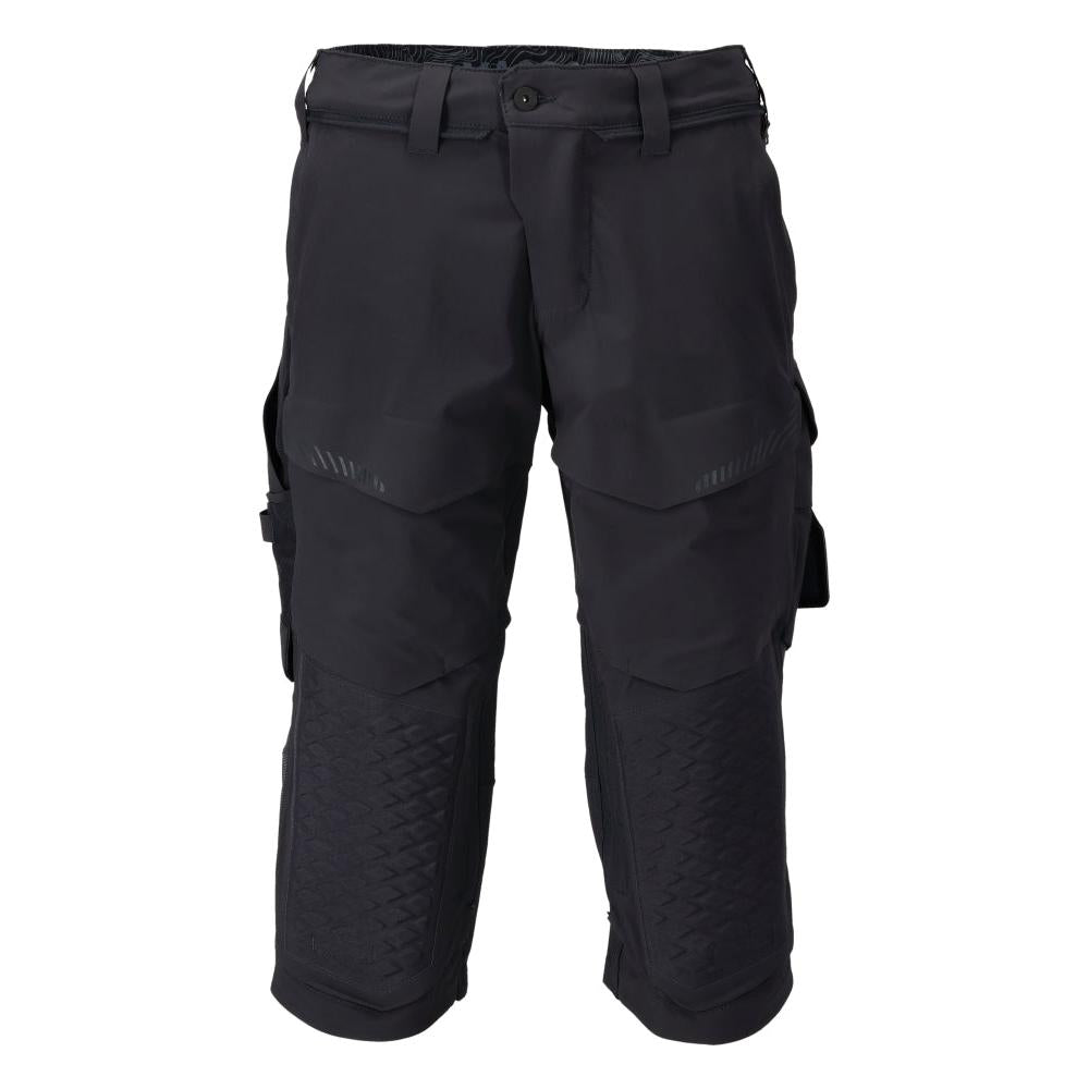 Pantalon trois-quarts, poches genoux, pantalon trois-quarts artisan stretch, noir-bleu