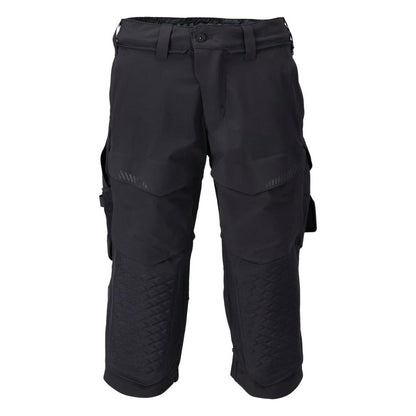 Pantalon trois-quarts, poches genoux, pantalon trois-quarts artisan stretch, noir-bleu