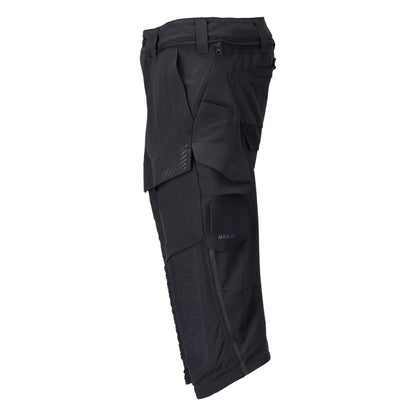 Pantalon trois-quarts, poches genoux, pantalon trois-quarts artisan stretch, noir-bleu