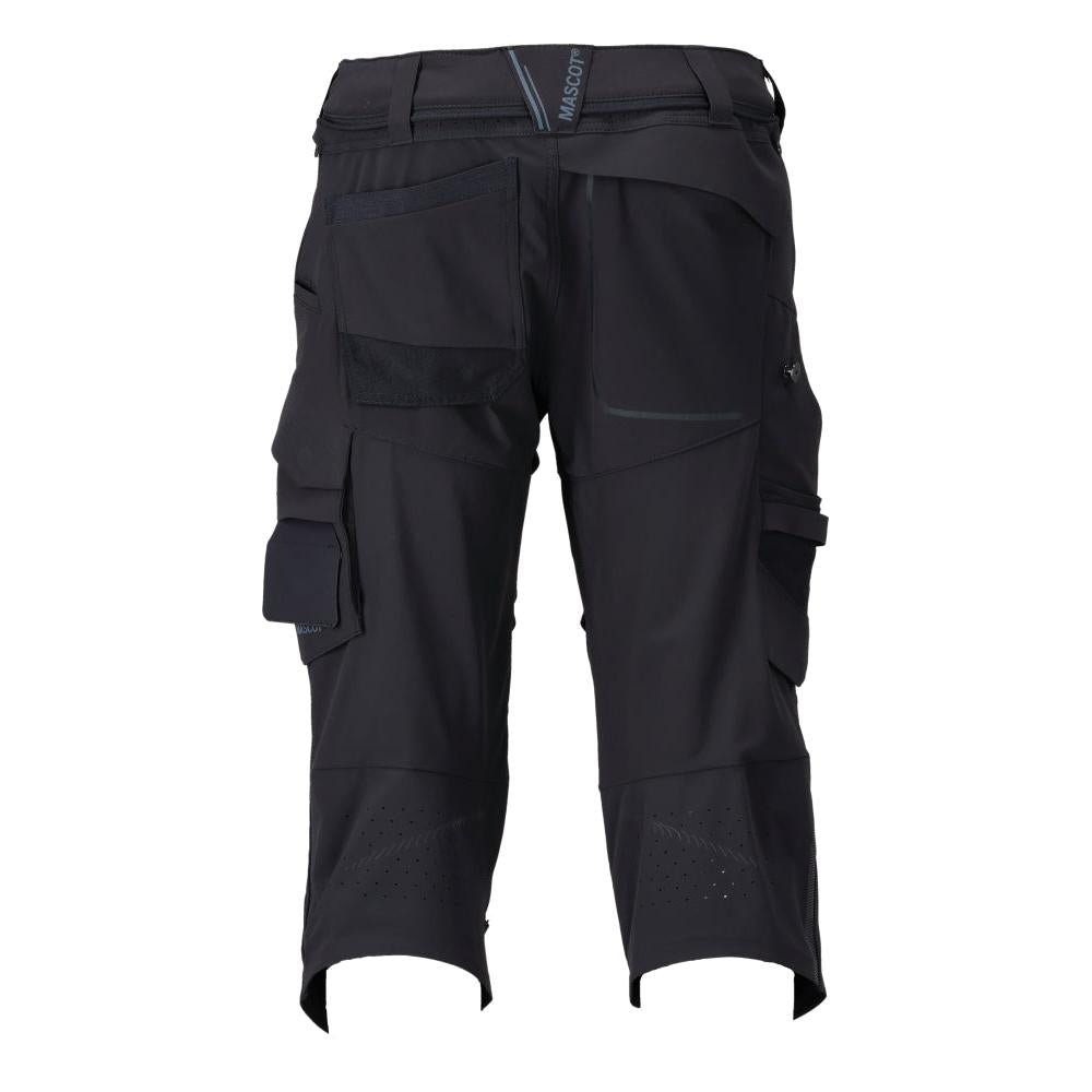 Pantalon trois-quarts, poches genoux, pantalon trois-quarts artisan stretch, noir-bleu