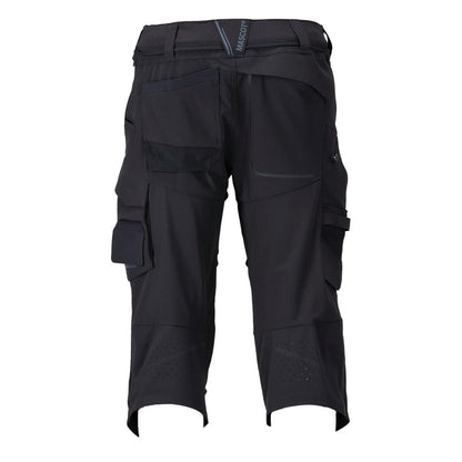 Pantalon trois-quarts, poches genoux, pantalon trois-quarts artisan stretch, noir-bleu