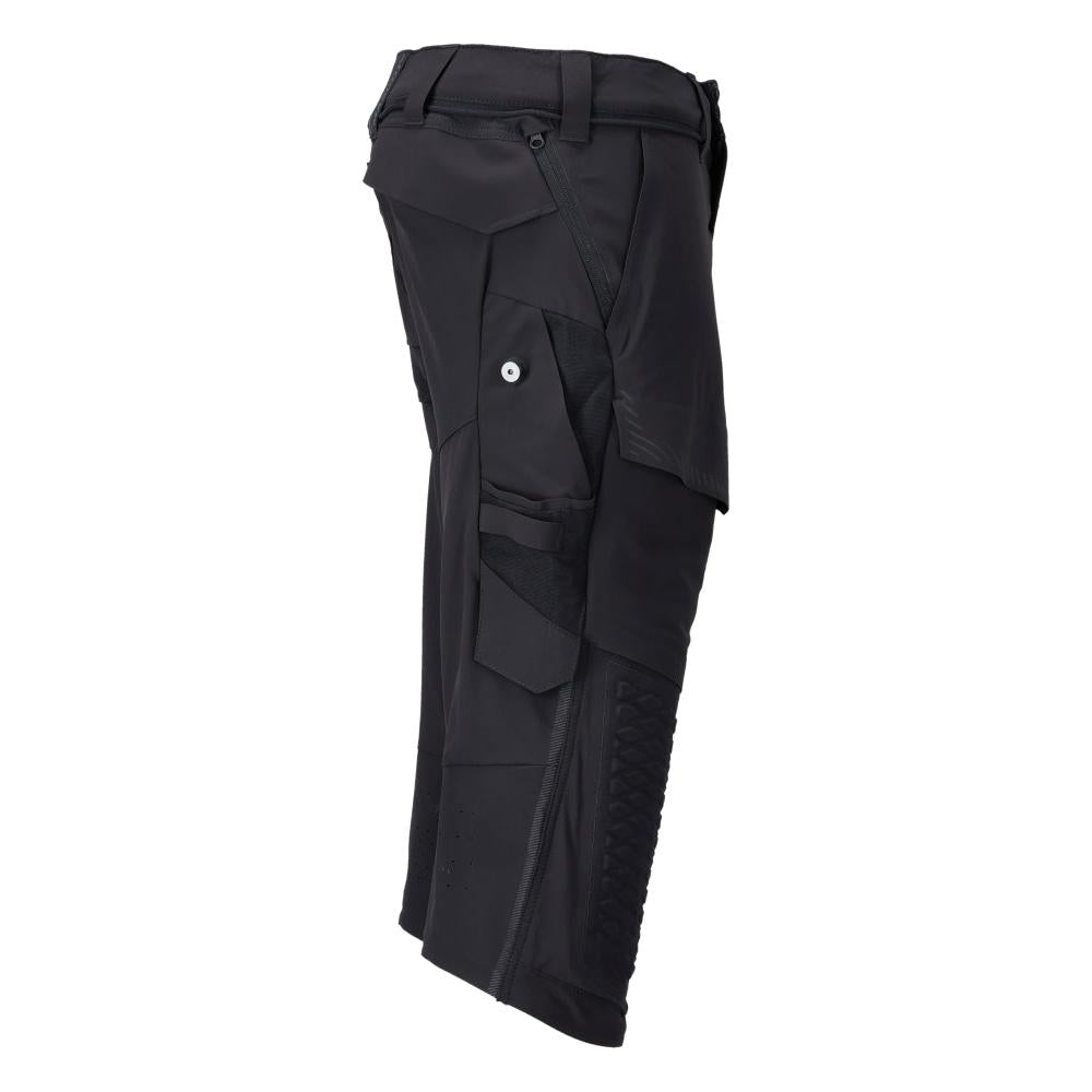 Pantalon trois-quarts, poches genoux, pantalon trois-quarts artisan stretch, noir-bleu