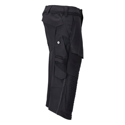 Pantalon trois-quarts, poches genoux, pantalon trois-quarts artisan stretch, noir-bleu