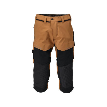 Pantalon trois-quarts, poches genoux, pantalon trois-quarts d'artisan extensible, marron noisette/noir