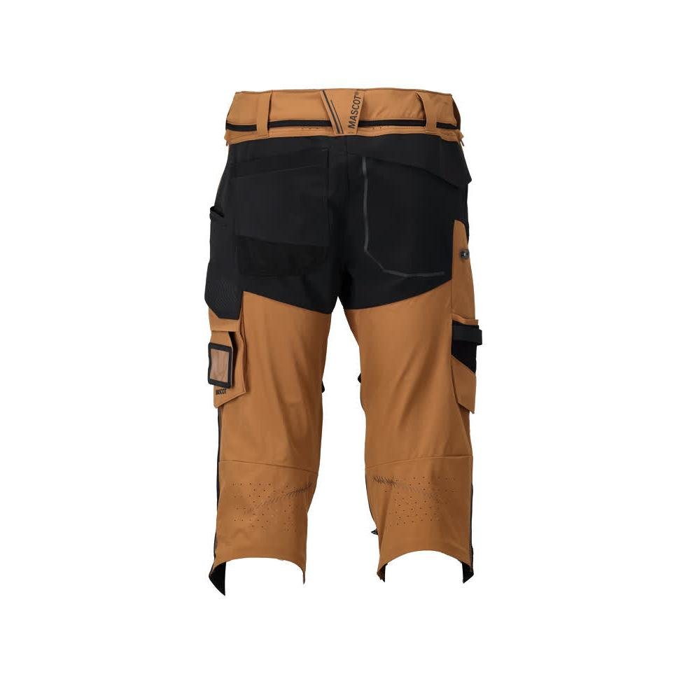 Pantalon trois-quarts, poches genoux, pantalon trois-quarts d'artisan extensible, marron noisette/noir