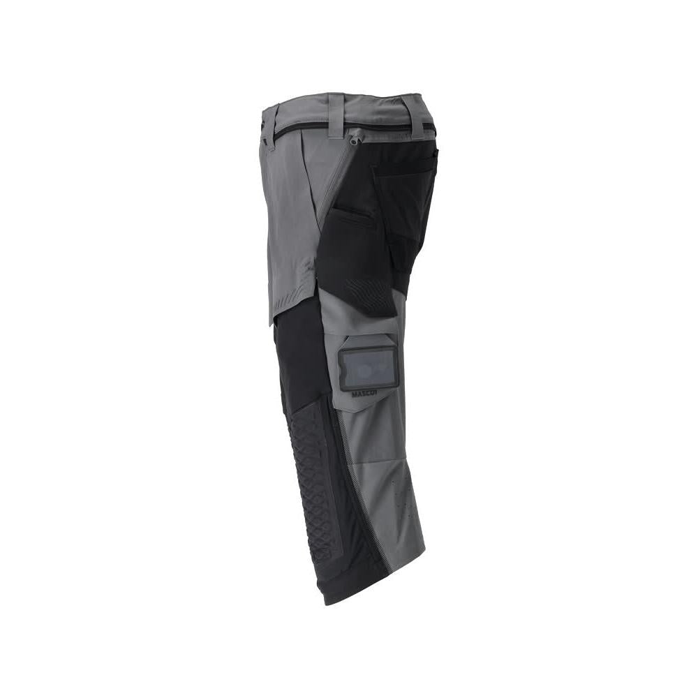 Pantalon trois-quarts, poches genoux, pantalon trois-quarts d'artisan stretch, gris anthracite/noir