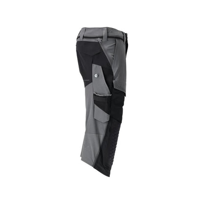 Pantalon trois-quarts, poches genoux, pantalon trois-quarts d'artisan stretch, gris anthracite/noir