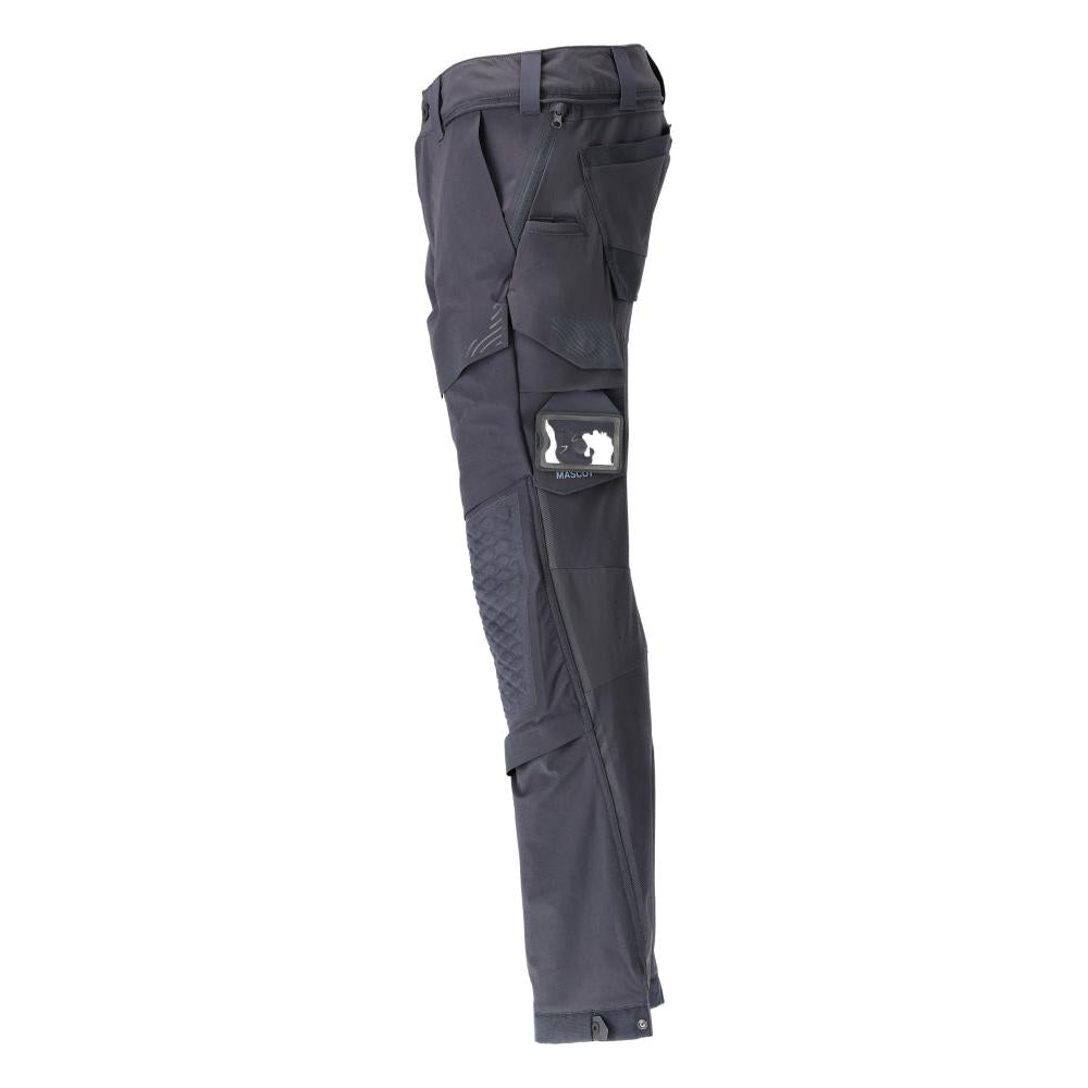 Broek, kniezakken, stretch, lichte broek, zwartblauw