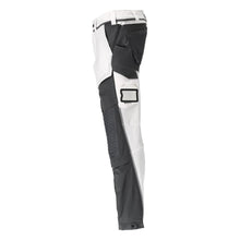 Broek, kniezakken, stretch, lichte broek, wit/antracietgrijs