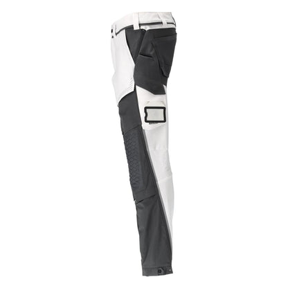 Pantalon, poches genoux, stretch, pantalon léger, blanc/gris anthracite