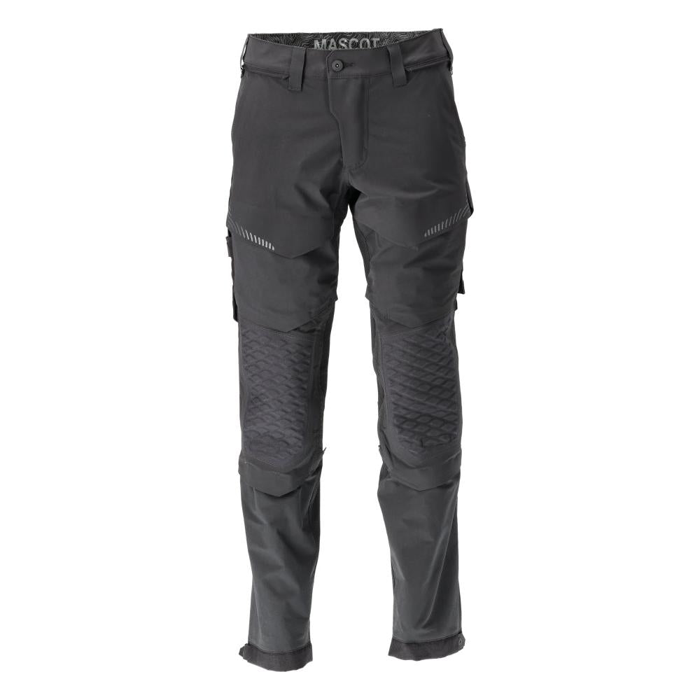 Broek, kniezakken, stretch, lichte broek, zwart