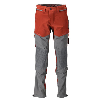 Pantalon, poches genoux, stretch, pantalon léger, rouge automne/gris anthracite