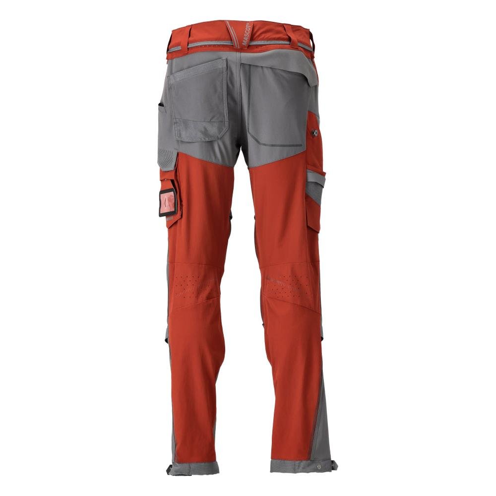 Pantalon, poches genoux, stretch, pantalon léger, rouge automne/gris anthracite