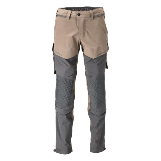 Broek, kniezakken, stretch, lichte broek, donker zandbeige/antracietgrijs