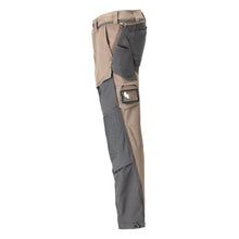 Broek, kniezakken, stretch, lichte broek, donker zandbeige/antracietgrijs