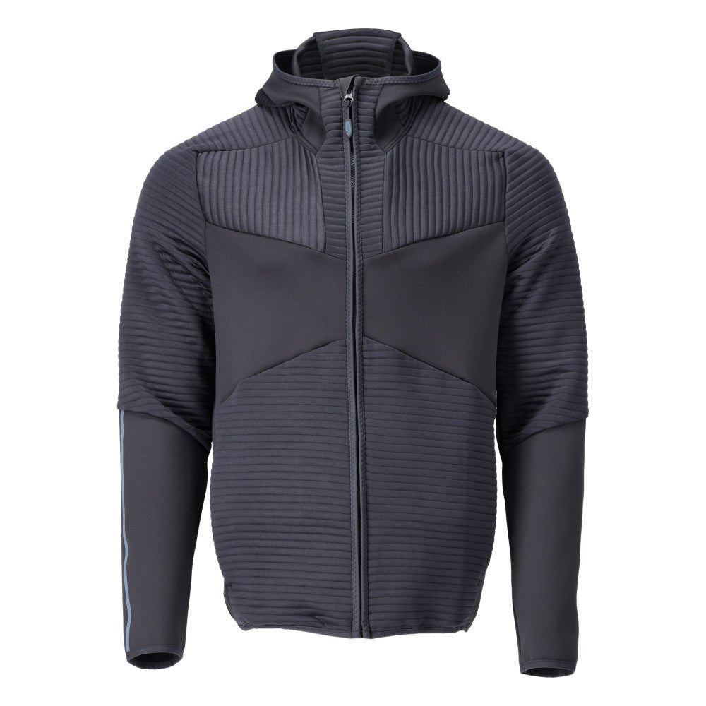 Pull polaire, capuche, veste micropolaire zippée, noir-bleu